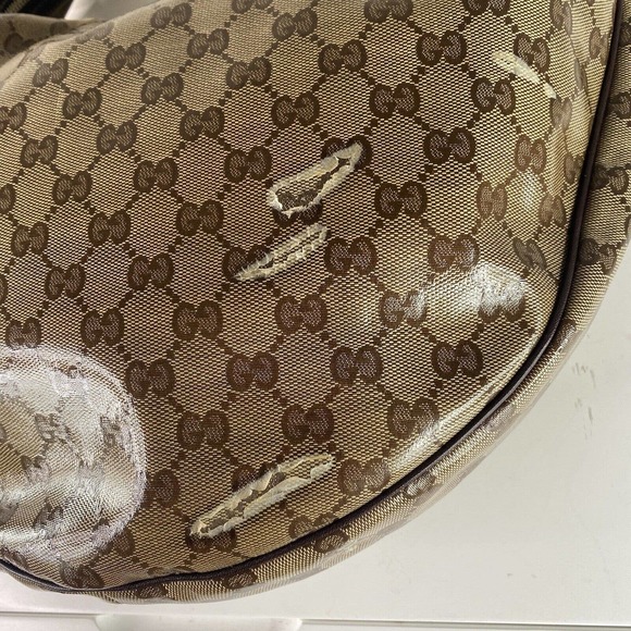 Gucci duchessa Hobo GG Logo, Crystal Coated canvas Bag , Beige Brown , Damaged - Picture 7 of 16